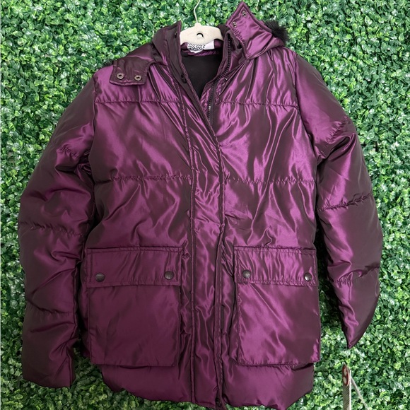 Kensie Girl Shiny Purple Jacket with Faux Fur Hood - Picture 2 of 5